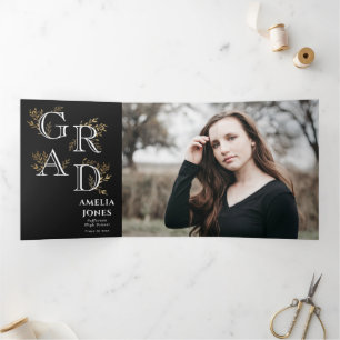 Faire-part photo de la graduation florale noire