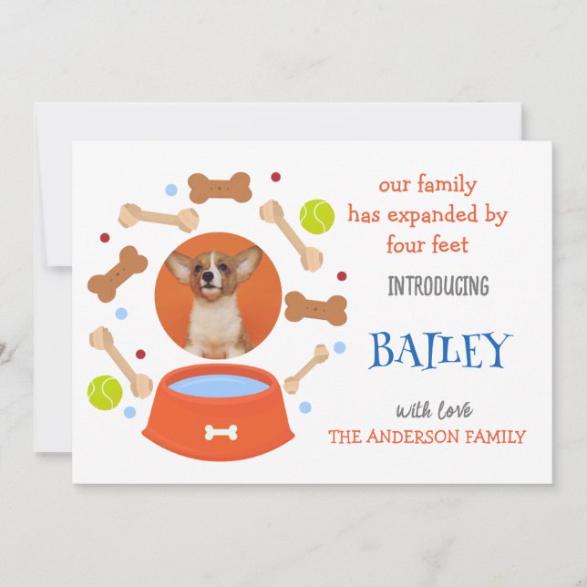 Faire-part photo de l'adoption d'un chien familier (Devant)