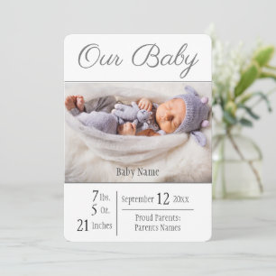 Faire-part Photo de naissance de bébé Gris Notre bébé