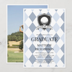 Faire-part Photo de remise de diplôme de golf moderne bleu et