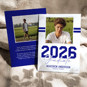 Faire-part Photo de remise de diplôme masculine bleue moderne