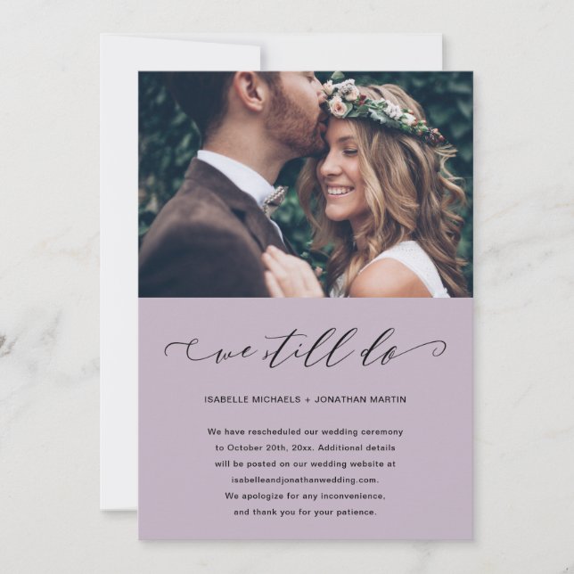Faire-part Photo de report de mariage pour mariage violet Nou (Devant)