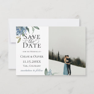Faire-part Photo de Save The Date Botanique Bleu Poussiéreux