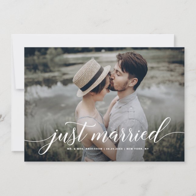 Faire-part Photo De Script Curling White Just Married Overlay (Devant)