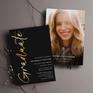 Faire-part Photo de script moderne Black Gold 2025 Graduation
