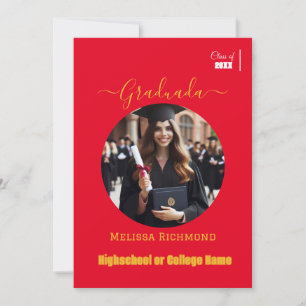 Faire-part Photo élégante rouge diplômée espagnole