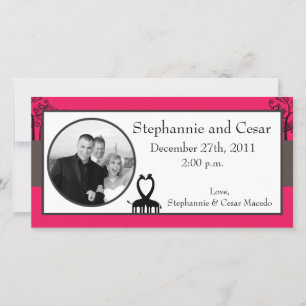 faire-part photo Fiançailles 4x8 rose chaud/noir