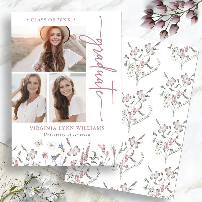 Faire-part Photo fleur sauvage (Watercolor Wildflower Graduation Photo Announcement by Painted Paperie
)
