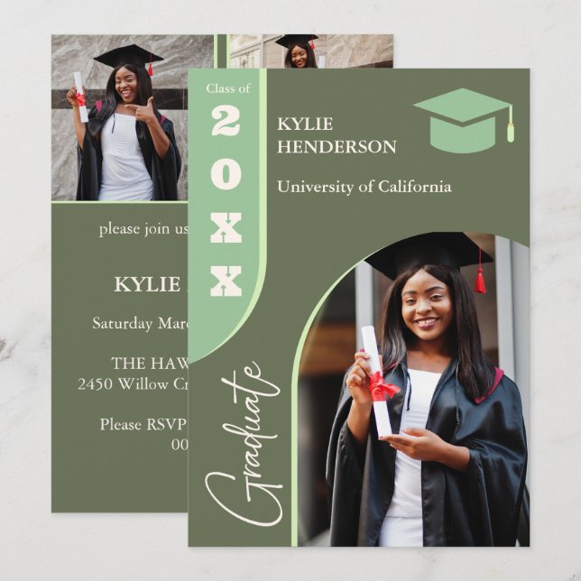 Faire-part Photo Green Modern Graduation (Devant / Derrière)