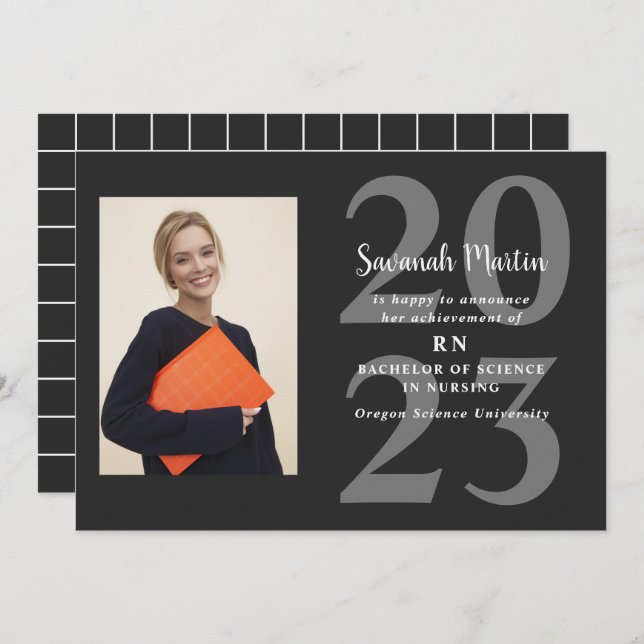 Faire-part Photo infirmière 2023 Graduation Noir (Devant / Derrière)