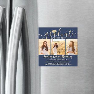 Faire-part photo Magnetic Navy & Gold Graduation