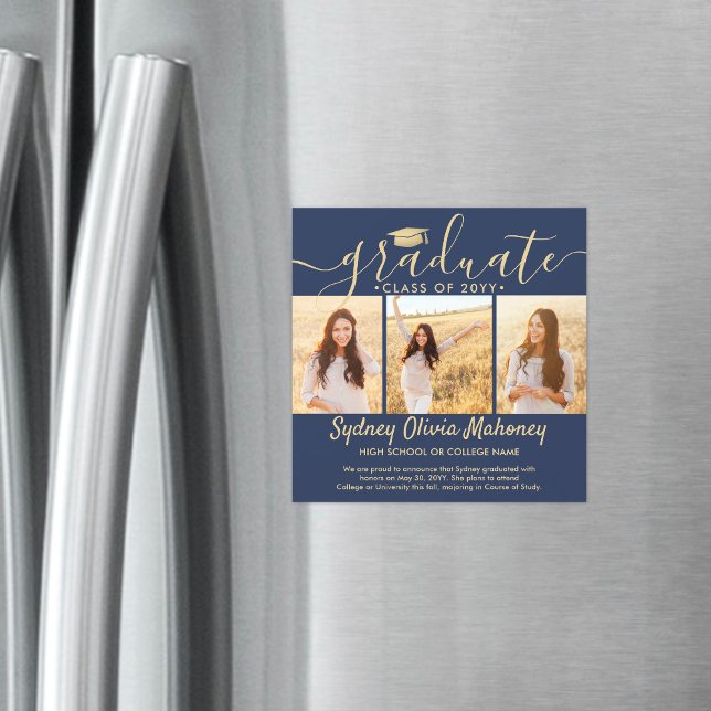 Faire-part photo Magnetic Navy & Gold Graduation (Créateur téléchargé)