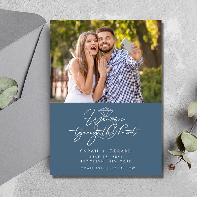 Faire-part Photo Mariage moderne Bleu Enregistrer la date (Modern Wedding Photo Blue Save the Date)