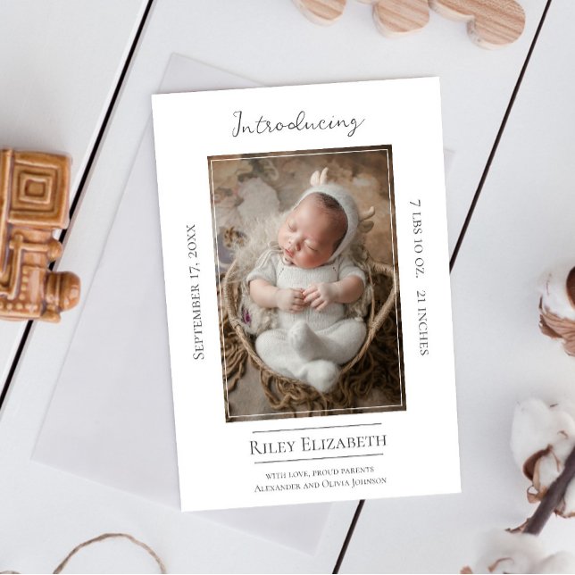 Faire-part Photo moderne blanche Naissance (White Modern Photo Birth Announcement)