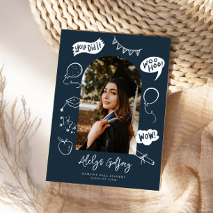 Faire-part Photo moderne Doodle Graduation Marine Blue