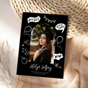 Faire-part Photo moderne Doodle Graduation Noir