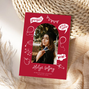 Faire-part Photo moderne Doodle Graduation Rouge