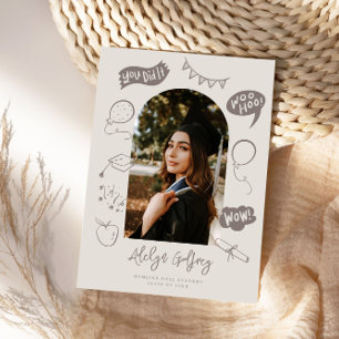 Faire-part Photo moderne Doodle Graduation Sable Beige
