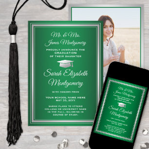 Faire-part Photo Parents Green & White Ombre Graduation