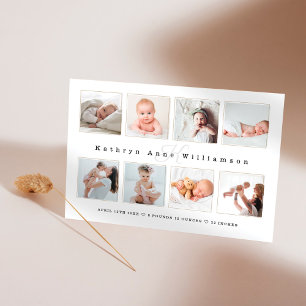 Faire-part Photo pour bébé nouveau-né Collage et monogramme d