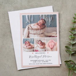 Faire-part Photo rose douce Accueillant nouveau-né bébé fille