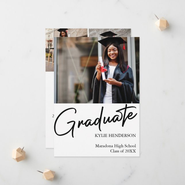 Faire-part Photo simple de graduation moderne (Devant/Arrière en situation)