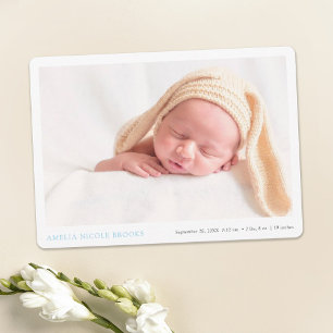 Faire-part Photo simple personnalisée Bleu Nouveau bébé garço