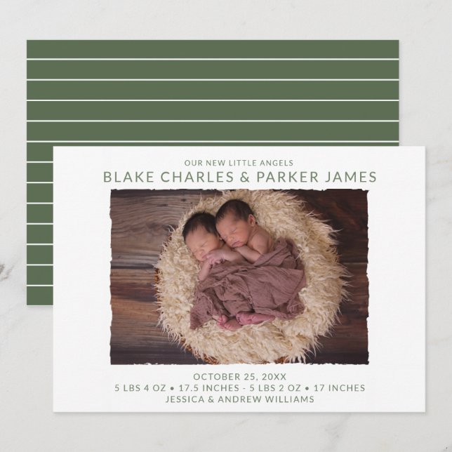 Faire-part Photo Twin Boy Naissance (Devant / Derrière)