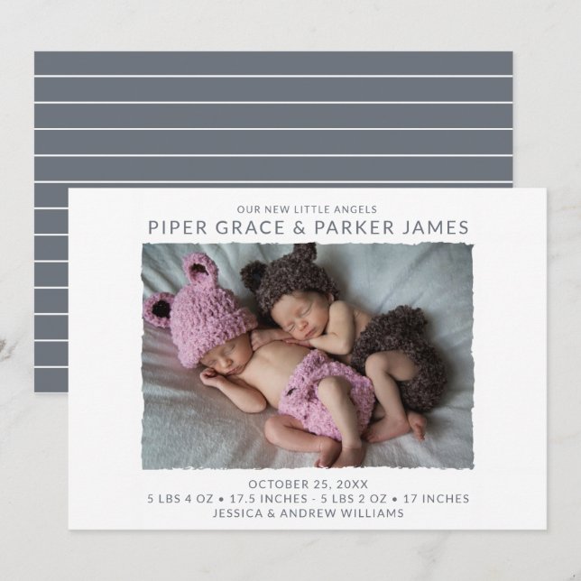 Faire-part Photo Twin Naissance (Devant / Derrière)