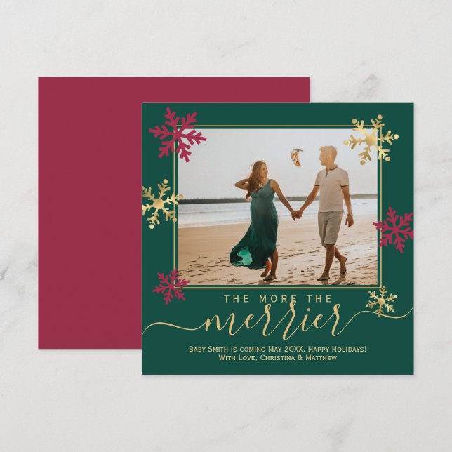 Faire-part Photo verte et rouge Grossesse de Noël (Devant / Derrière)