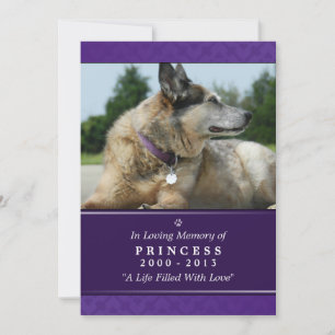 Faire-part Photo violette 5"x7" pour animaux de compagnie - F