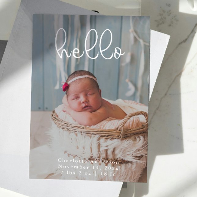 Faire-part Photos pour bébés Moderne Élégante Calligraphie Na (Baby Photos Modern Elegant Calligraphy Birth Announcement)