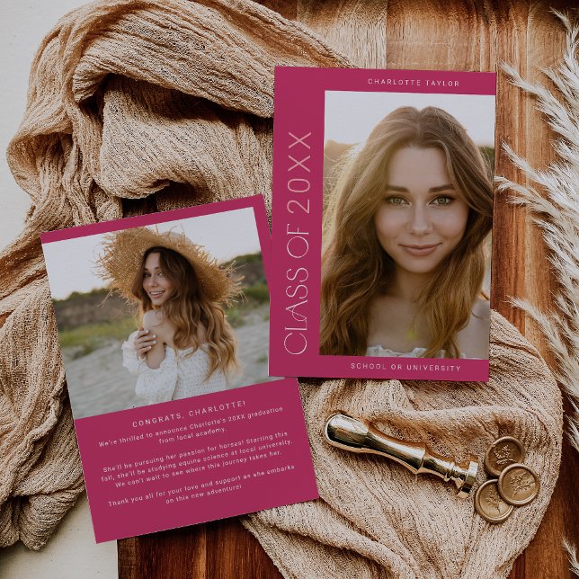 Faire-part Pied moderne | Année de classe rose - Diplôme phot (Créateur téléchargé)