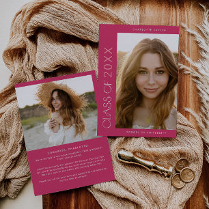 Faire-part Pied moderne   Classe rose de 2024 Diplôme Photo