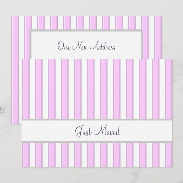 Faire-part Pink and White Stripes Editable Script New Address (Devant / Derrière)