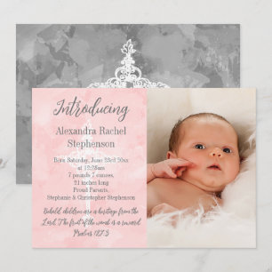 Faire-part Pink Bible Verse Croix Baby Girl Photo Naissance