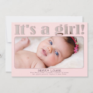 Faire-part Pink C'est une fille Custom New Baby Photo Naissan