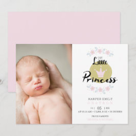 Faire-part Pink Floral Garland Princess Crown Newborn Girl