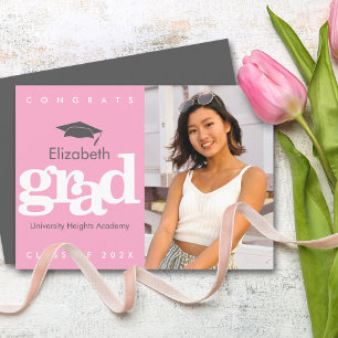 Faire-part Pink graduation photo gris casquette audacieux typ