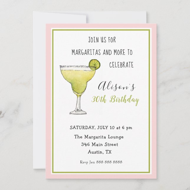 Faire-part Pink & green Margarita fête d'anniversaire Invitat (Devant)