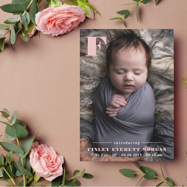 Faire-part Pink moderne Initiale introduction nouvelle photo  (Créateur téléchargé)