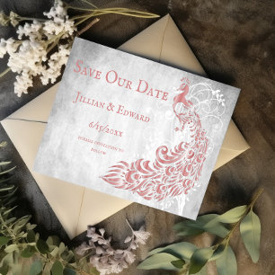 Faire-part Pink Peacock Leaf Vine Enregistrer La Date Annonce