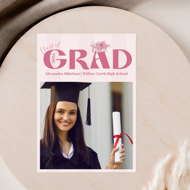 Faire-part Pink Photo Coquette Bow Graduation Party (Créateur téléchargé)