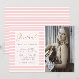 Faire-part Pink Stripe Ajouter Votre Propre Diplôme Photo