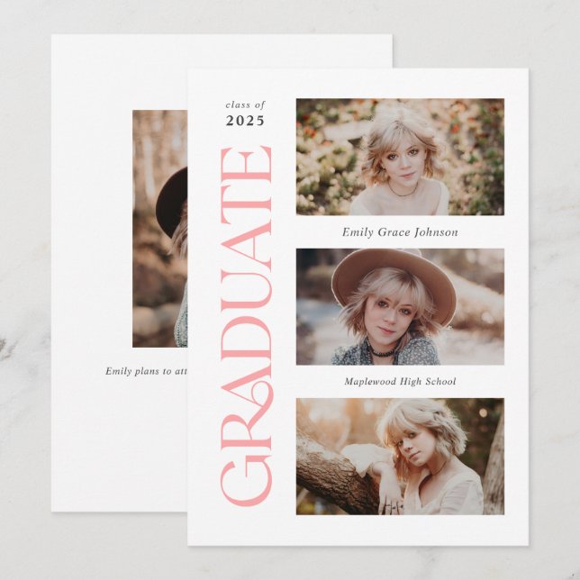 Faire-part Pink tendance Serif Multiples Diplôme Photo (Devant / Derrière)
