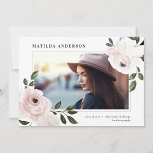 Faire-part Pink vintage boho floral photo graduation