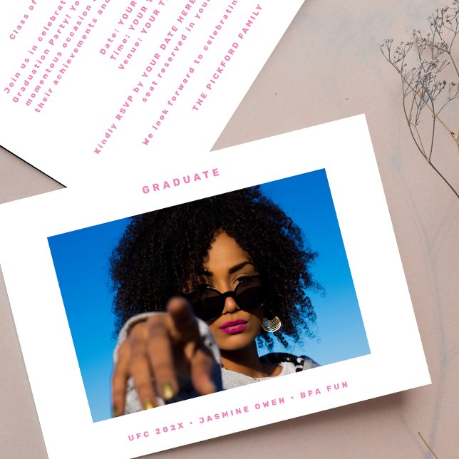 Faire-part Pink White Funky Photo College (Créateur téléchargé)