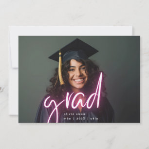 Faire-part Pink White Neon Élégant Grad Grad Gradué Deux Phot