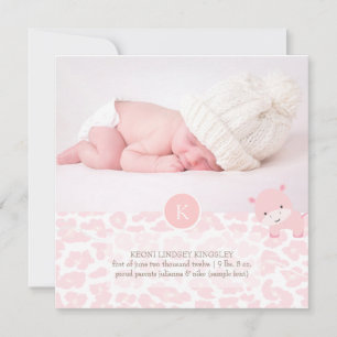 Faire-part PixDezines hippo rose+faire-part de naissance léop