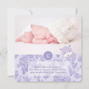 Faire-part PixDezines hippo violet+toile
